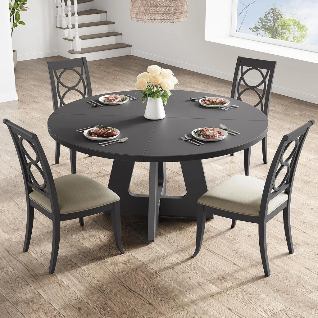 47-Inch Round Dining Table Large Wooden Kitchen Table For 4 to 6,