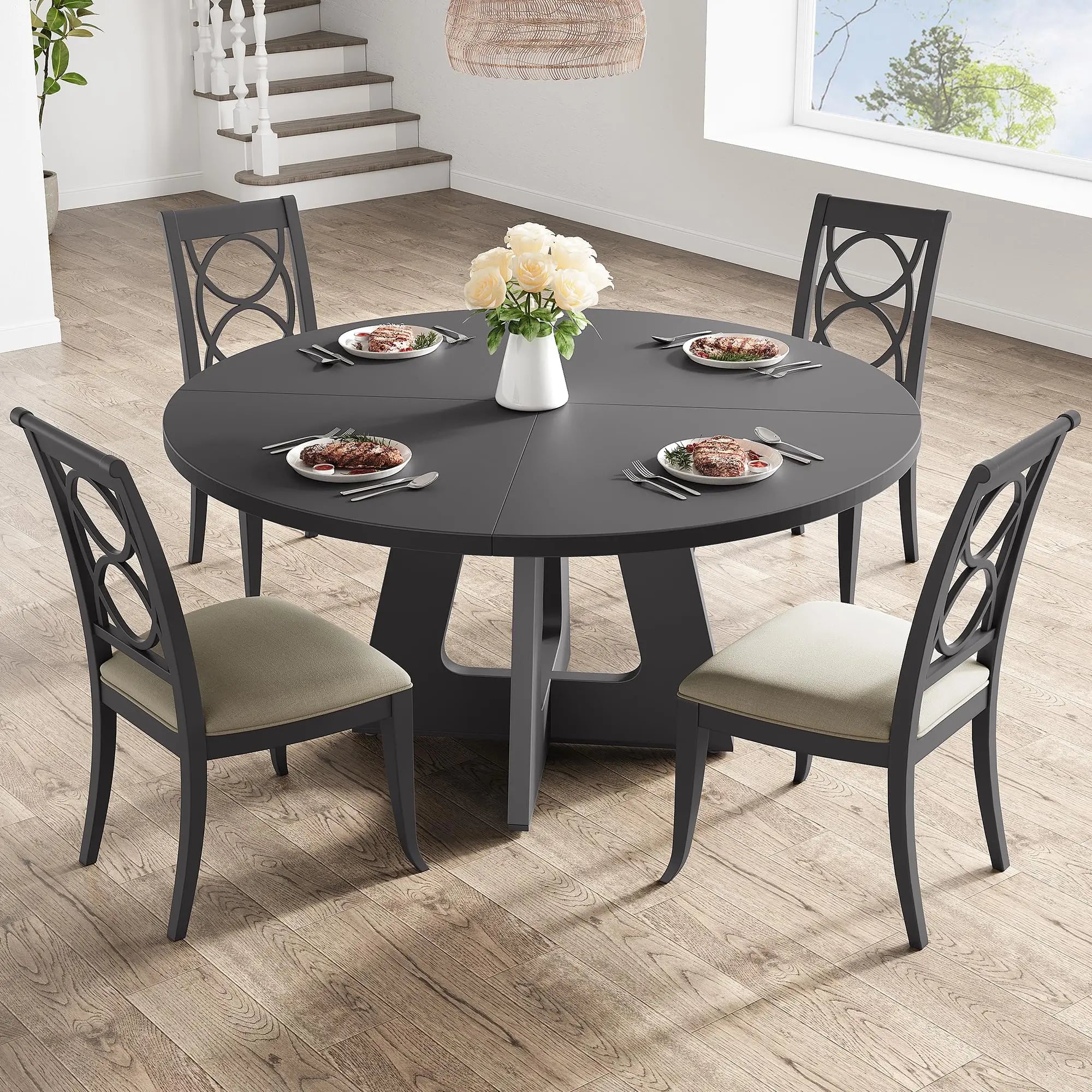 47-Inch Round Dining Table Large Wooden Kitchen Table For 4 to 6,