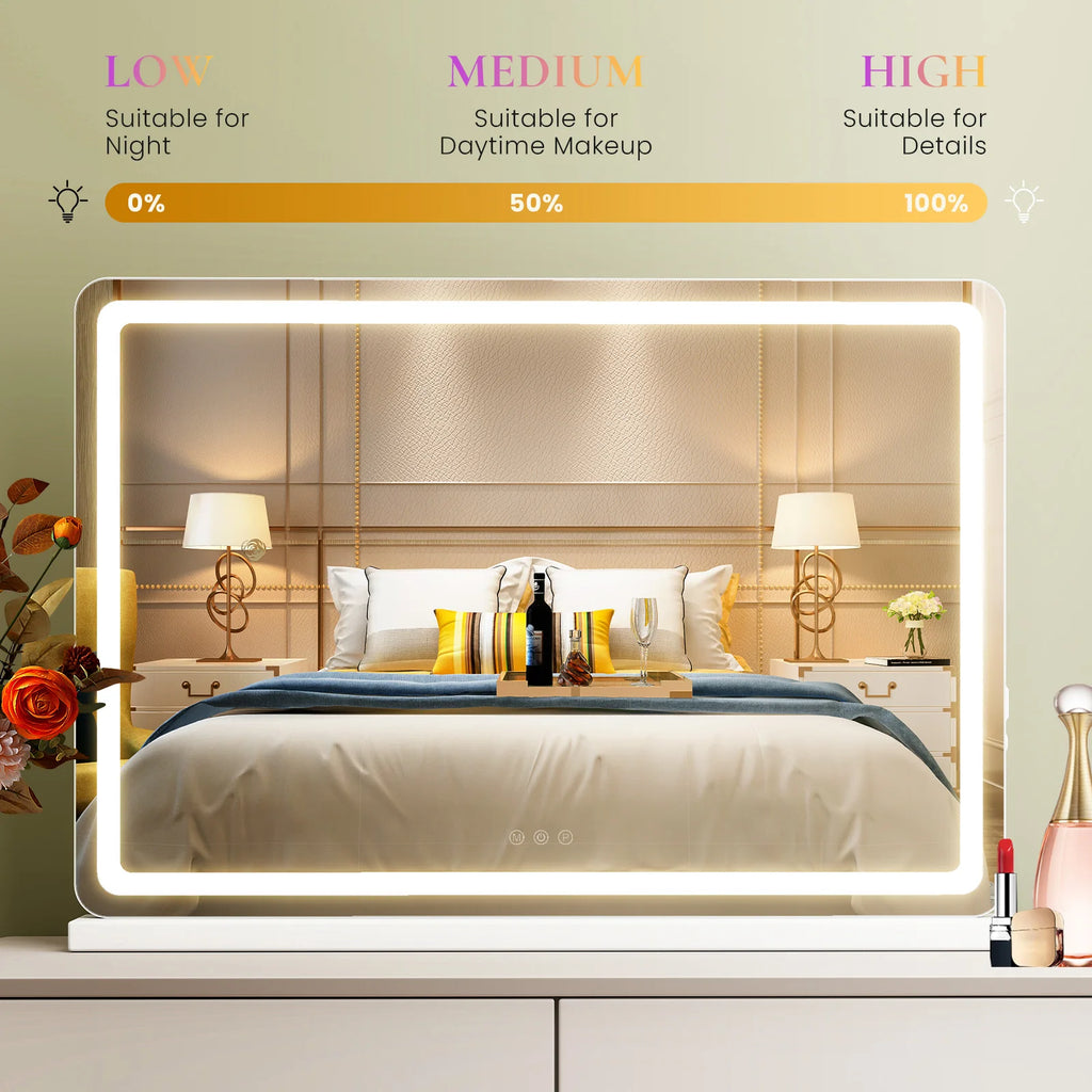 LED Vanity Mirror with Lights Aluminum Frame Bathroom Mirror Dimmable
