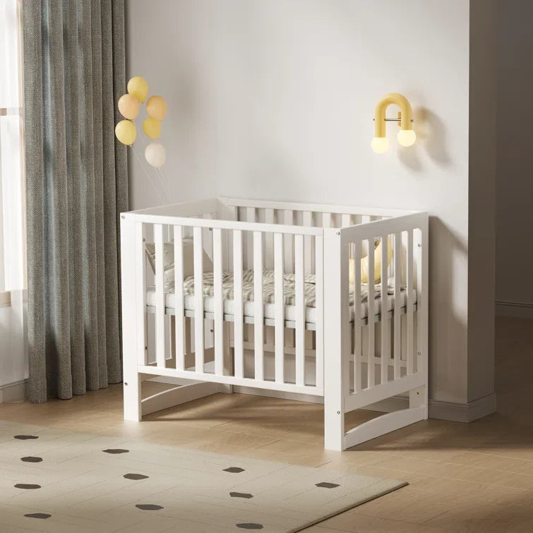 6-in-1 Portable Mini Crib with Mattress / Height Adjustable,